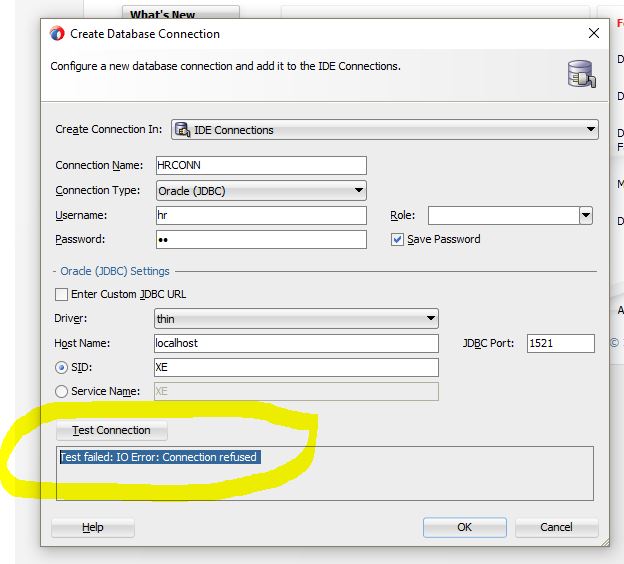 مشكلة عند الاتصال بقاعدة البيانات Jdeveloper