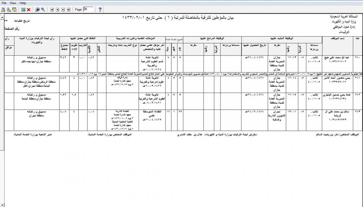مشكلة عند طباعة توقيعات المسؤولين فى اخر صفحة فى التقرير