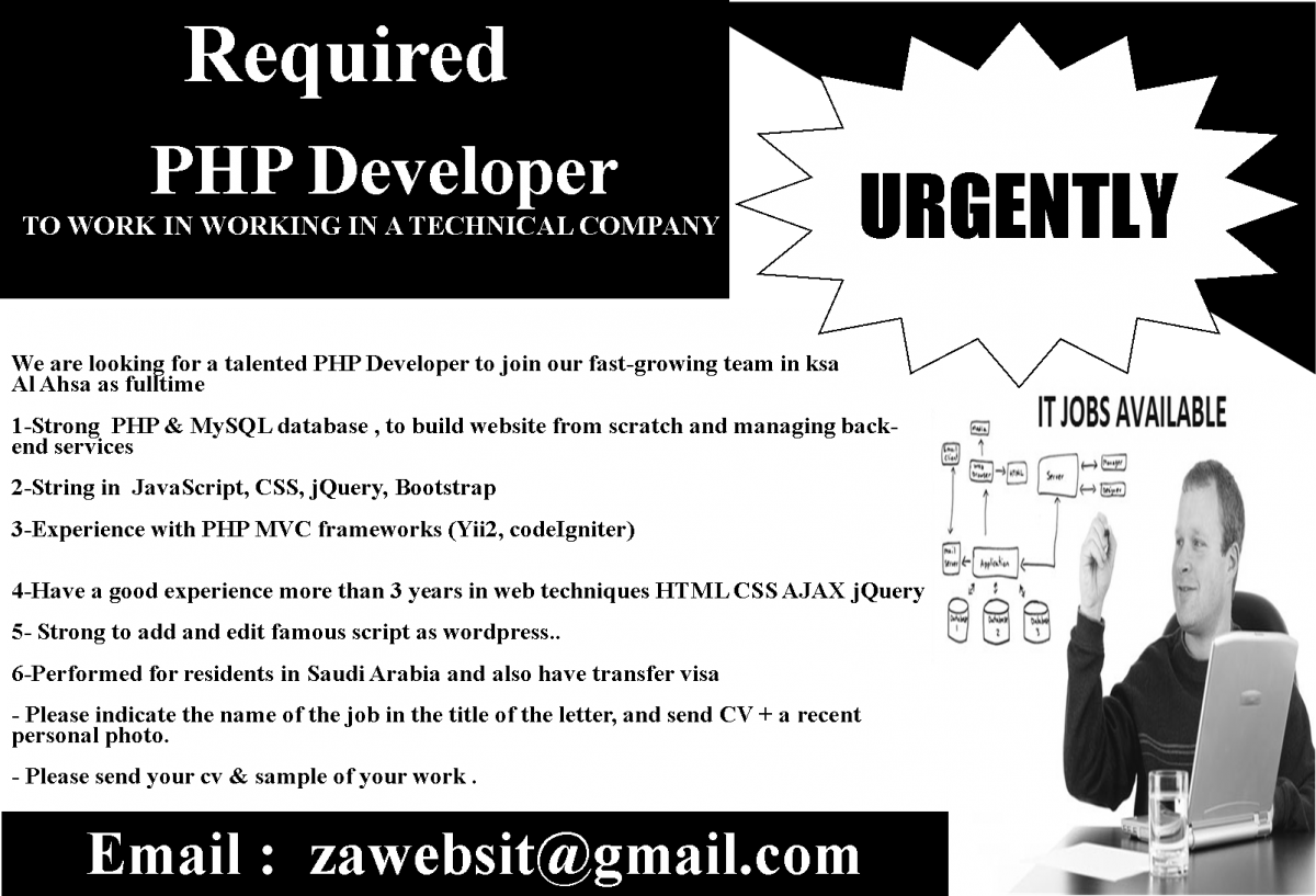 مطلوب    مبرمج مواقع الكترونية  للعمل بالسعودية