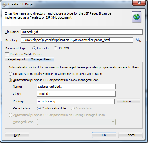 Create Backing Bean To Existing Page