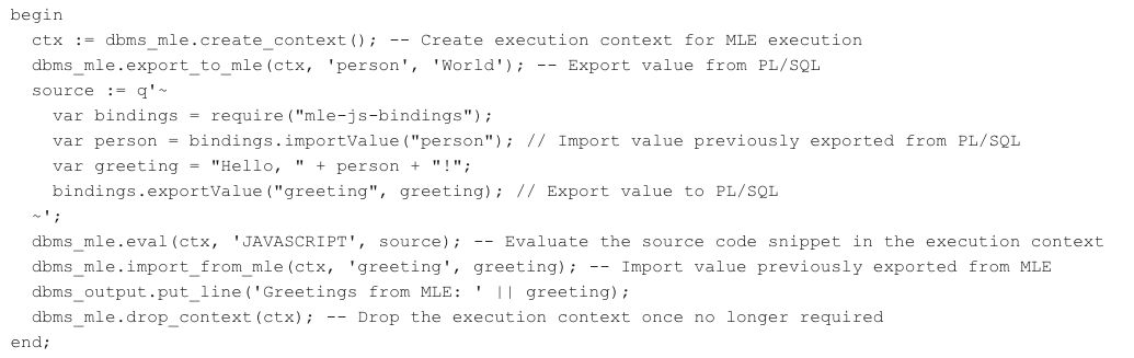 (0017) : (هل تعلم أن) : الاصدار  Oracle Database 20.1 يحتوي على DBMS_MLE التي تمكنك من تنفيذ JavaScript بداخل PL/SQL !